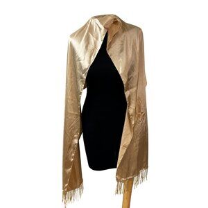 Metallic Gold Satin Evening Wrap With Fringe Edges